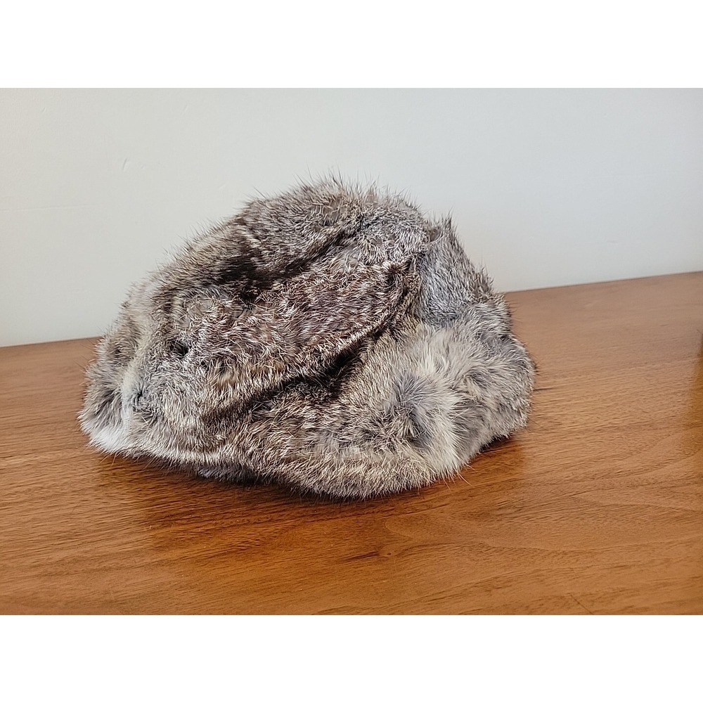 Madcaps Vintage Rabbit Fur Hat Cap Brown Grey 54cm Small 4175